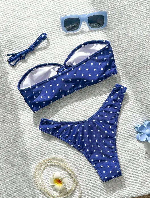 XS - L Polka Dot Bandeau Bikini Women Swimsuit Female Swimwear Two-pieces Bikini Set Brazilian High Cut Bathing Suit Swim Lady