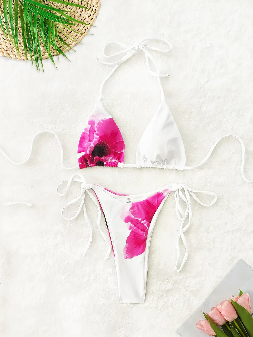 Vintage White Floral Print Bikini 2025 Swimwear Women Sexy Push Up Mesh Skirt 3 Piece Swimsuit Holiday Bathing Swimming Suits