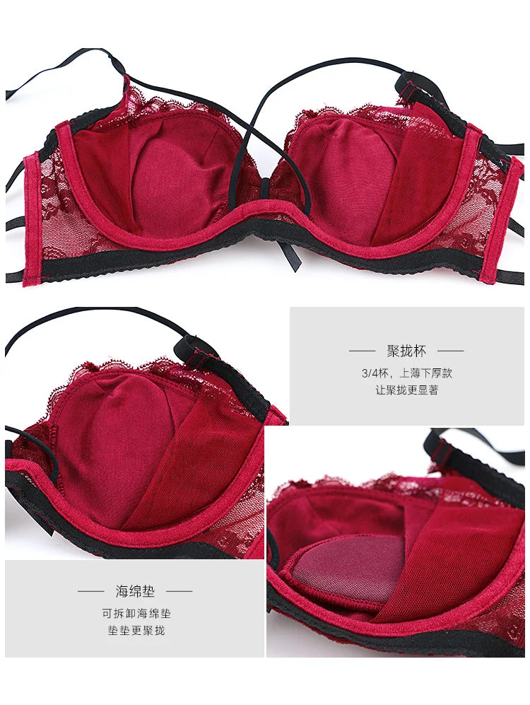 Summer Christmas Lingerie Set Red Lace Bra Lightweight Low Back Support Comfort Bralette Pure Desire AU Sizes MOYISU Sexy Tushy