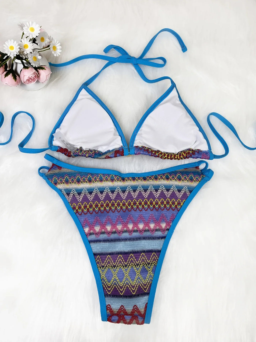 Retro Style 2026 Summer Women Knitted Swimsuit Sexy Backless Lace-up Swimwear Low Waist Femme Neck Bikini Set Beach Bathing Suit