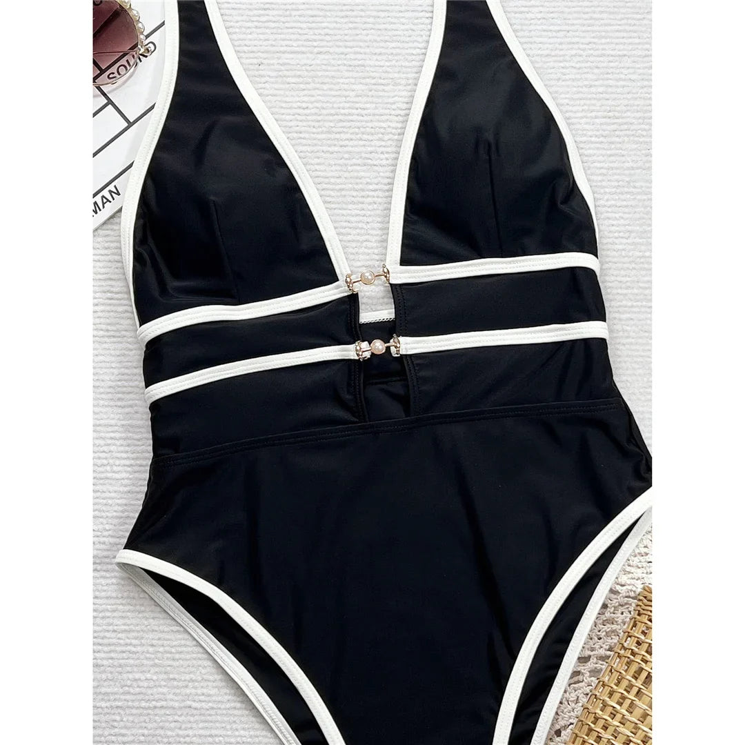 Deep V Neck Halter High Leg Cut One Piece Swimsuit Women Swimwear Female Backless Monokini Padded Bather Bathing Suit Swim V6710