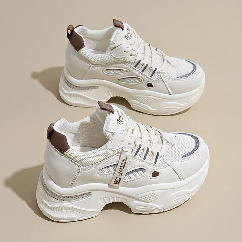 Breathable White Sneakers Shoes Women Mix Color Chunky Platform Sport Sneaker Woman 2025 Lace-Up Thick Bottom Vulcanize Shoes