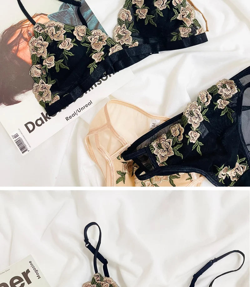 MOYISU French Lace Bralette Set for Small Breasts No Underwire Summer Bras Sexy Triangle Bra Petite Girls, Pure Desire Lingerie