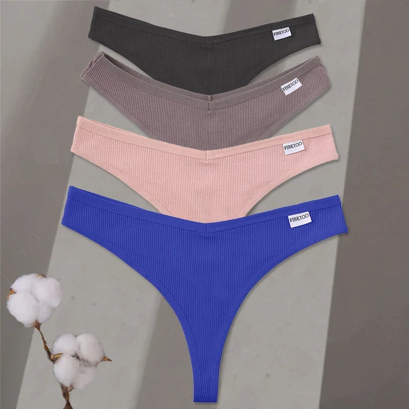 4Pcs/set Cotton Thongs Women Low-Rise Bikini Underwear M-XL Comfortable G-string Female Fruit Embroidery T-Back Panties Lingerie