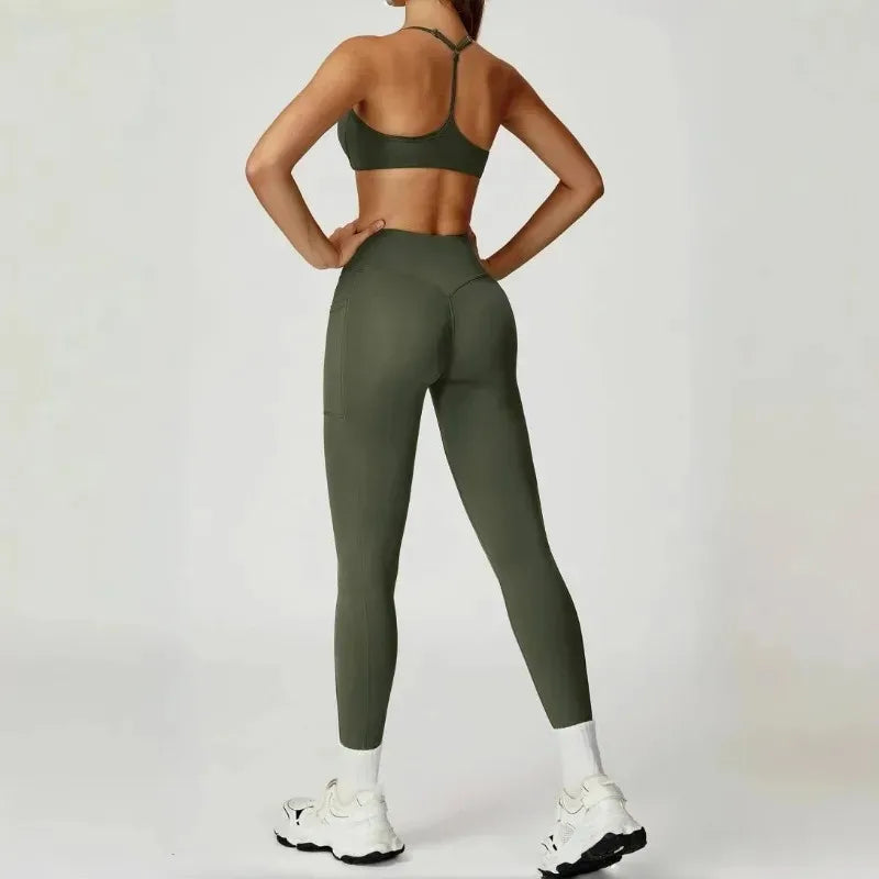 Women's Yoga 2-Piece Hip Lifting Tight Fitting Naked and Beautiful Back Set Outdoor Sports and Leisure Running Fitness Suit