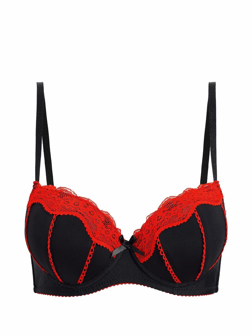 Women's Sexy Contrast Color Lace Push Up Bra Underwire Adjustable Straps Red Lace Trim Comfortable Lingerie