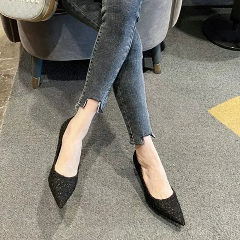 Fashion Tweed Cloth Stiletto Heel Pumps Women Elegant Pointed Toe High Heel Shoes Woman Brand Thin Heeled Party Dress Shoes