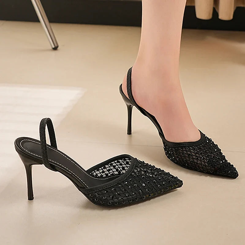 Sexy Pointed Toe Thin High Heel Slippers Women Plus Size 34-43 Stiletto Heeled Party Shoes Woman Elegant Slip On Sandals Ladies