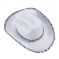 Women Shiny Sequined Wide Brim Cowboy Hat Western Style Sun Cap for Club Party