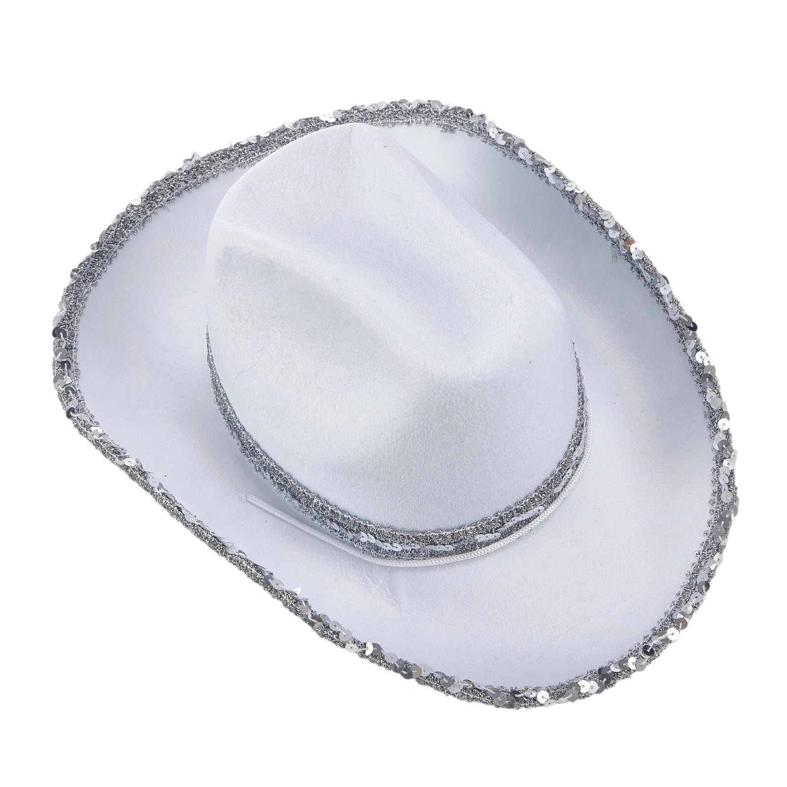 Women Shiny Sequined Wide Brim Cowboy Hat Western Style Sun Cap for Club Party