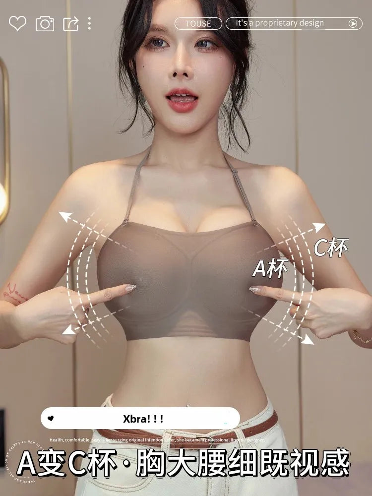Women's Backless Thick Padded Push Up, Sticky Adhesive Bra Small Bust, Strapless Invisible Bralette Beach & Party Essential ABC