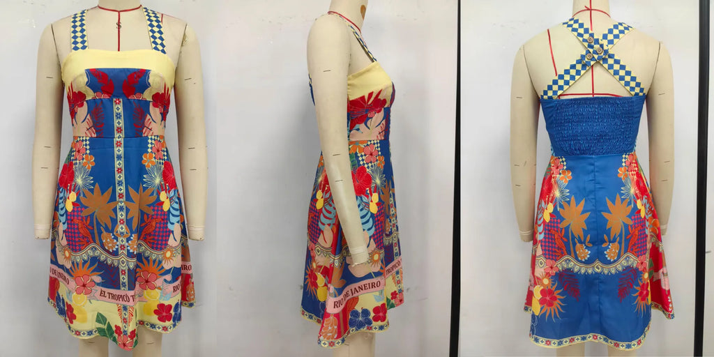 Fashion Color Bohemian Style Print Dress Women Summer New A-line Sleeveless Short Dresses Vacation Commuting Clothing Vestidos
