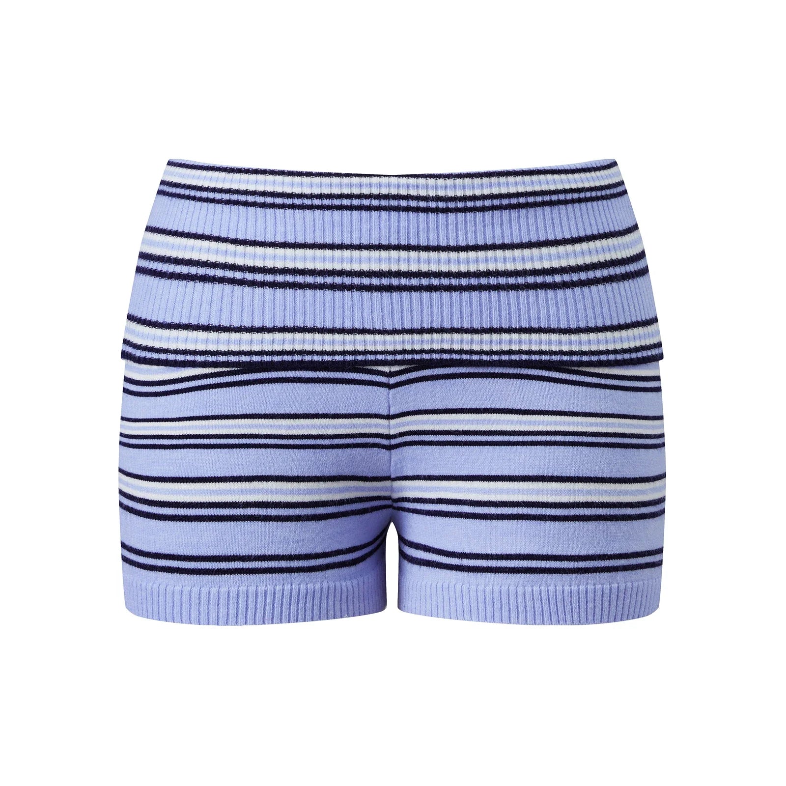 Women Knit Shorts Fold-Over Waist Elastic Comfy Striped Casual Shorts Pants Summer Fall Fashion Bohemian Short Pants