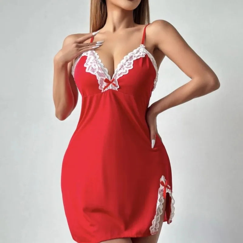 Womens Lingerie Sexy Lace Babydoll V Neck Sleepwear Cotton Nightgowns for Women Chemise