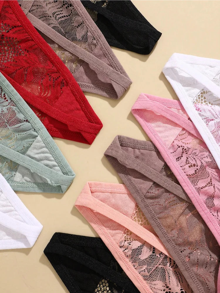 4PCS Sexy Hollow Out Lace Women Lingerie Underpants Female Lace Transparent G-string Thong Low Waist Female Soft Intimates S-XL