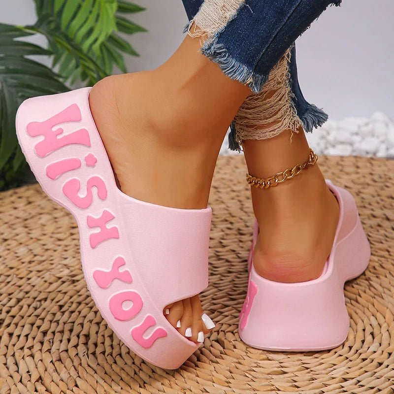 Thick Bottom Cloud Slippers Women Summer Fashion Print Wedge Platform Slides Woman Sandals 2025 Non-Slip Soft Sole Beach Shoes