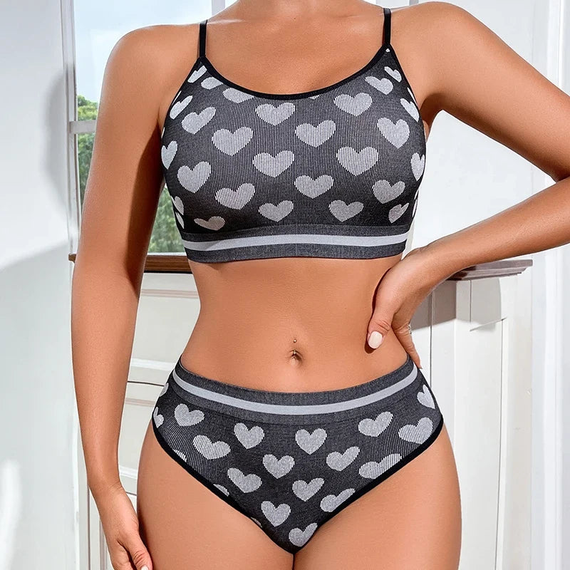 2pcs Seamless Women's Sports Bra Set Underwear Bra Korean Style Push Up No Steel Ring Bra Sexy Tube Top High Elastic Panty Set