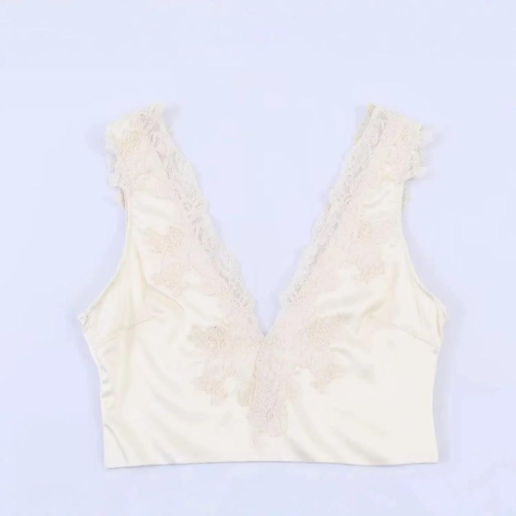 Women's Satin Women Elegant Beige Lace V Neck Satin Bodysuits Sleeveless Slim Fit Top For Daily Wear Bodysuits Pure Desire S1ZJ