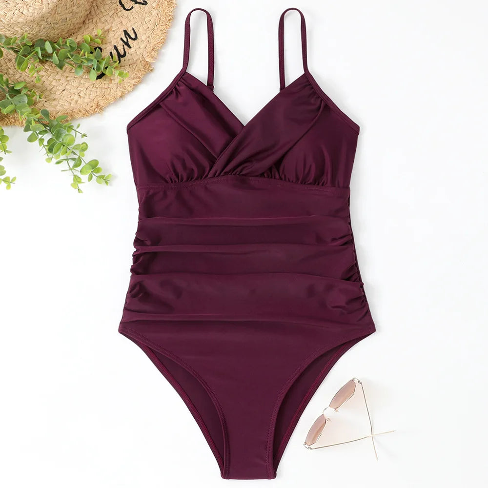S - XXL Sexy Wrinkled One Piece Swimsuit Women Swimwear Female Monokini Swimsuits 2025 Bathing Suit Swim Beach Wear Bodysuit