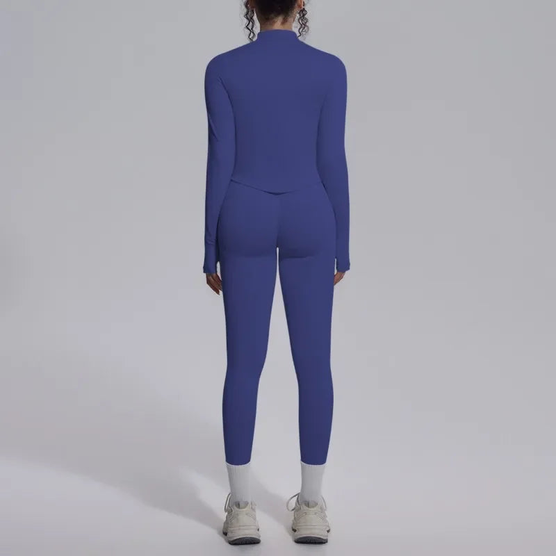 Women's Seamless Yoga Sets Sports Fitness Zipper Long-Sleeve Jacket Slim-fit Hip Lift Pants Suits Workout Training Gym Sets