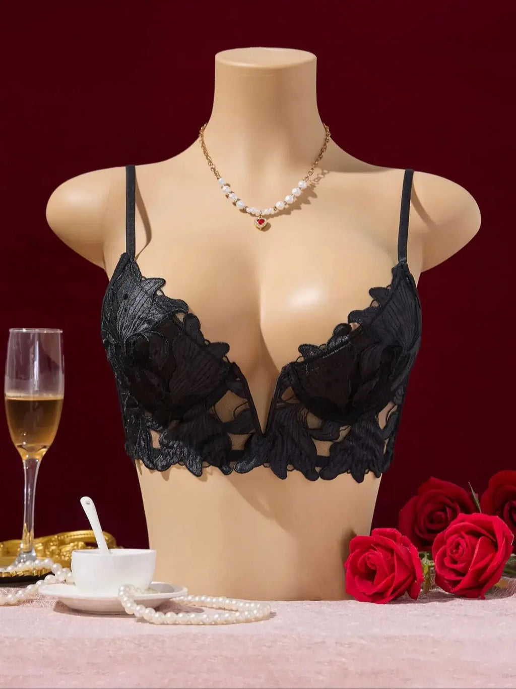 Floral Pattern Valentine's Day Sexy Elegant V-Neck Underwear Single Piece Designed Specifically for Ladies