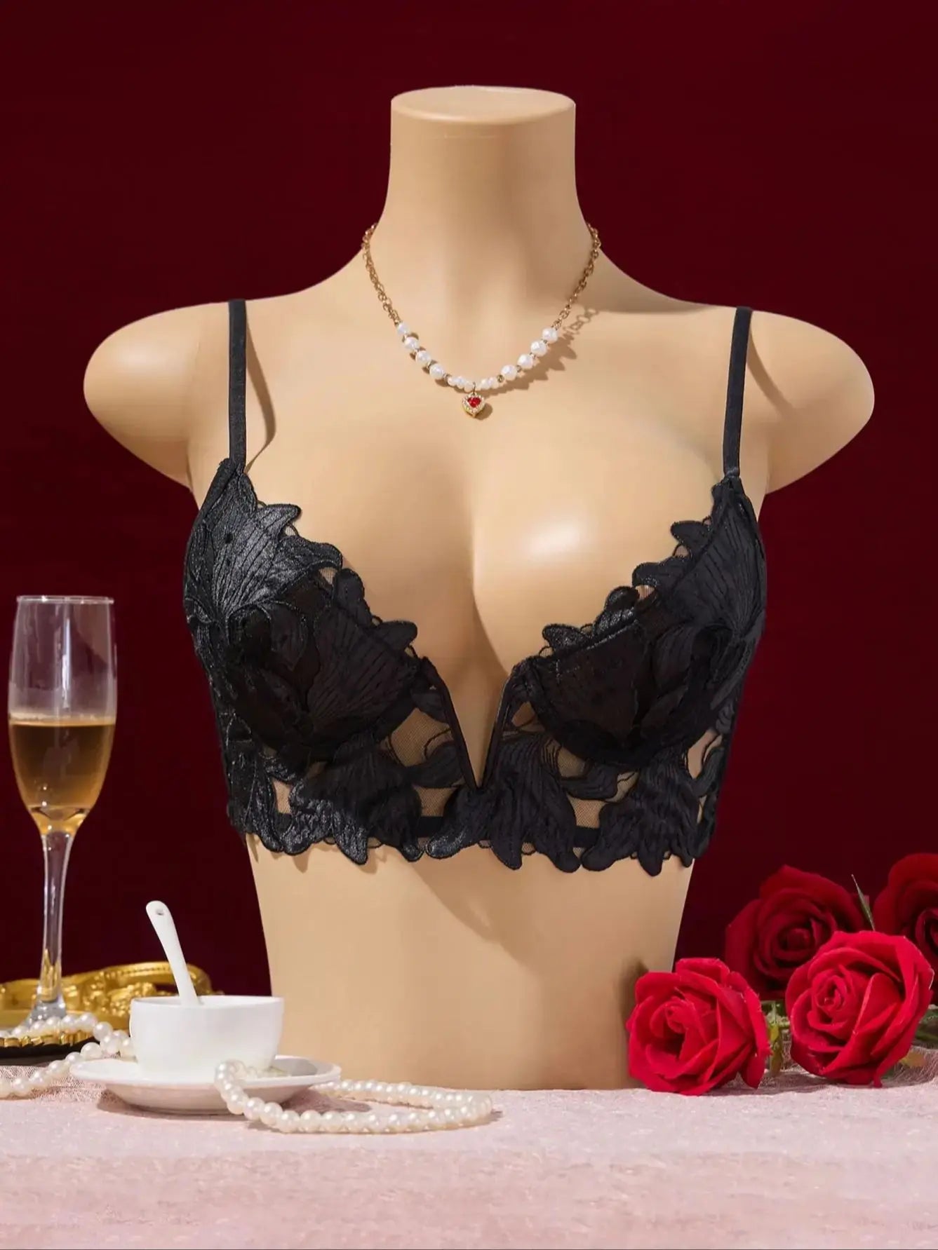 Floral Pattern Valentine's Day Sexy Elegant V-Neck Underwear Single Piece Designed Specifically for Ladies