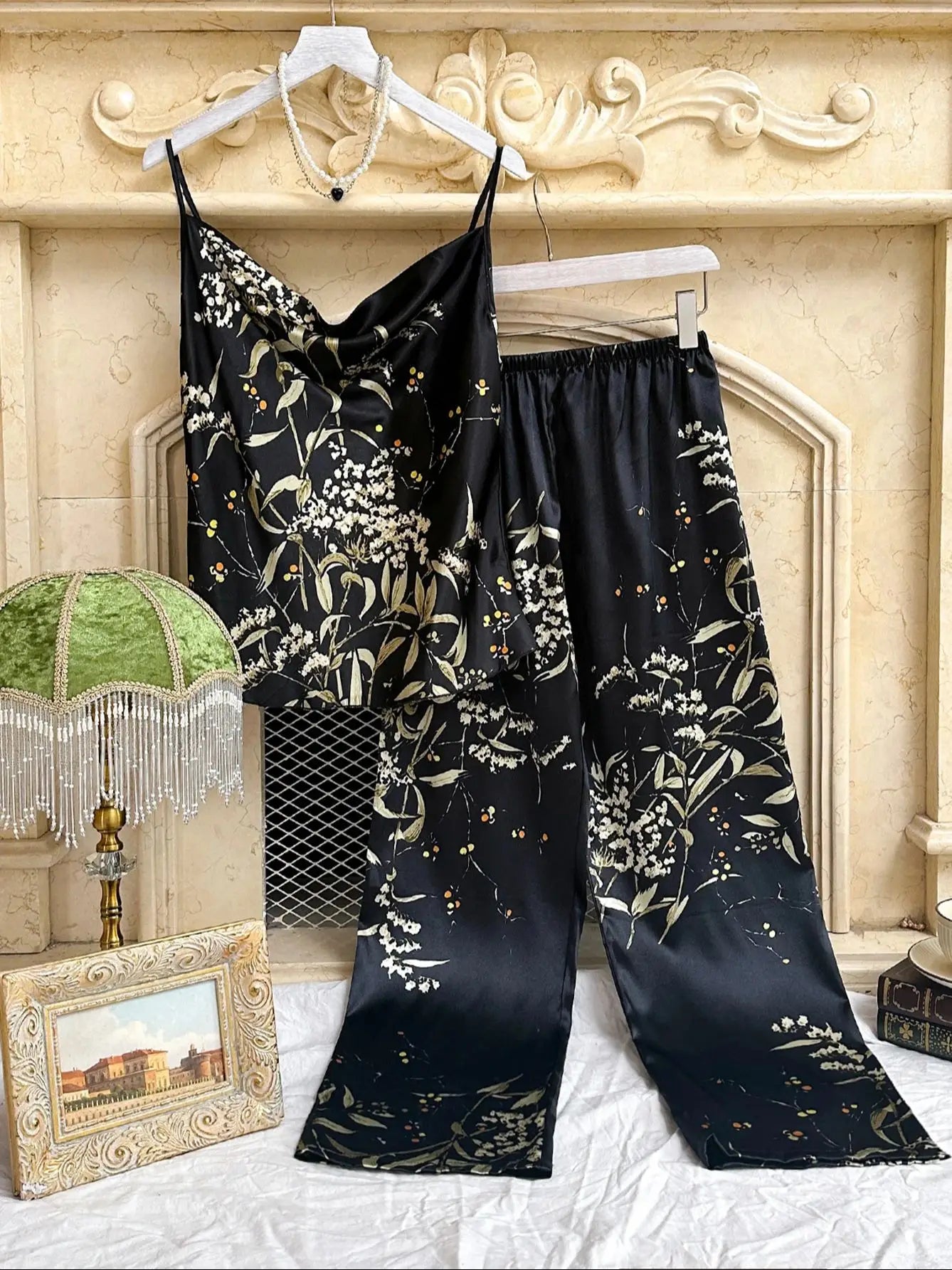 Small Cherry Print Pajamas Set Spring Summer Halter Pants Two Piece Thin Home Wear Women