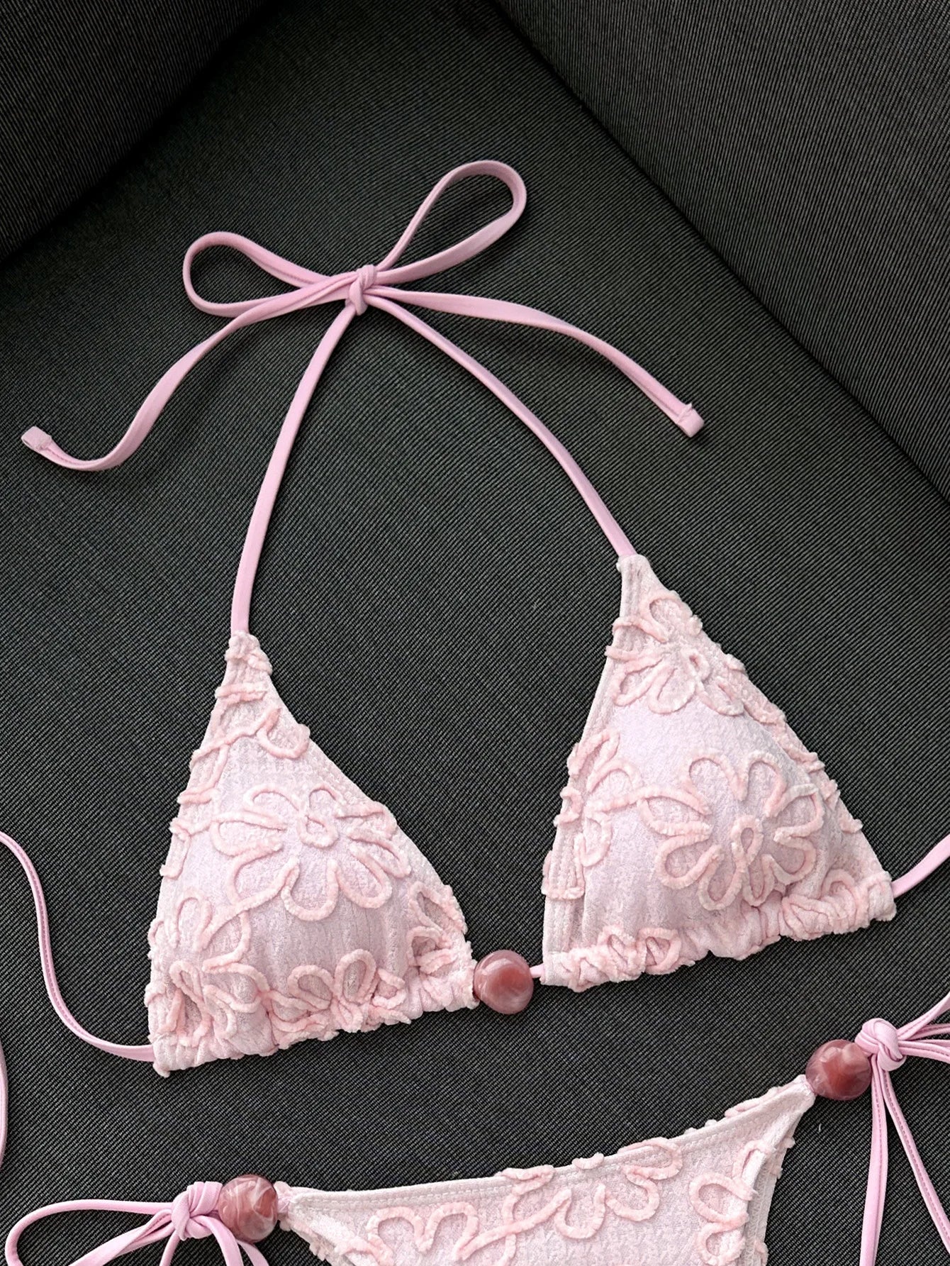 Sexy Yellow 3D Flower Micro Bikini 2026 Women Hole Out Stone Strap Push Up Bra Thong Swimsuit Holiday Bathing Suit Swimwear