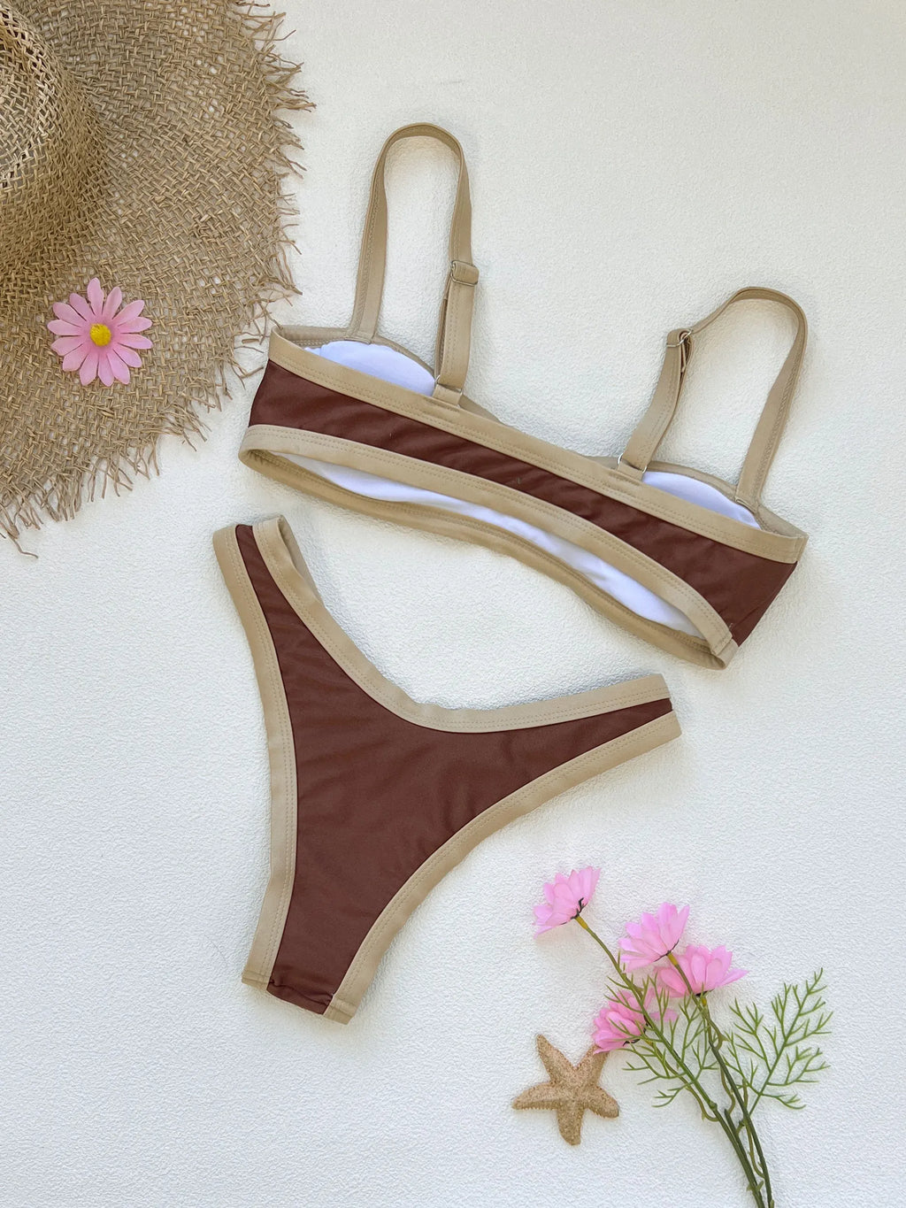 2026 Fashionable Women Two-Piece Swimsuit Adorable Chocolate Dot Design with Lace Detail Perfect for Beach Wear and Pool Parties