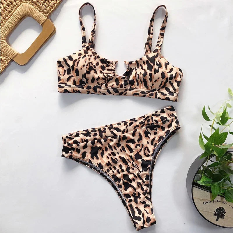 Sexy Snake Printed Female Swimsuit High Waist Bikini Women Swimwear Two-pieces Bikini Set Hollow Out Bathing Suit Swim Wear Lady