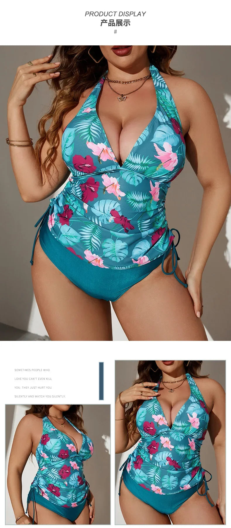 VigoJany 2026 Print Tied Halter Plus Size Bikini Women V Neck Backless Swimsuit Summer Beach Bathing Suit High Waist Bitchwear