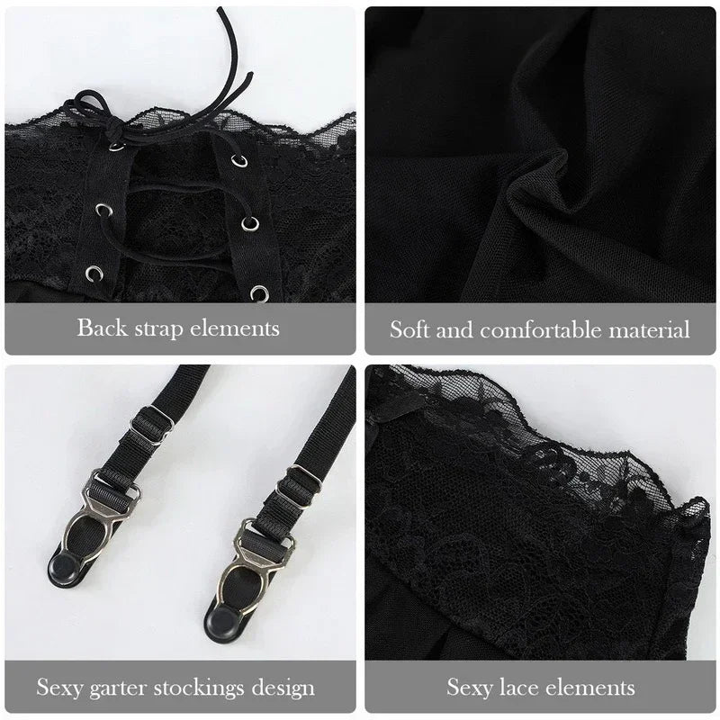 High Waist Garter Belt Panties Babydolls Erotic Lingerie Women Plus Size Black Mesh Skirt Sexy Tanga Suspenders Baby Doll Dress