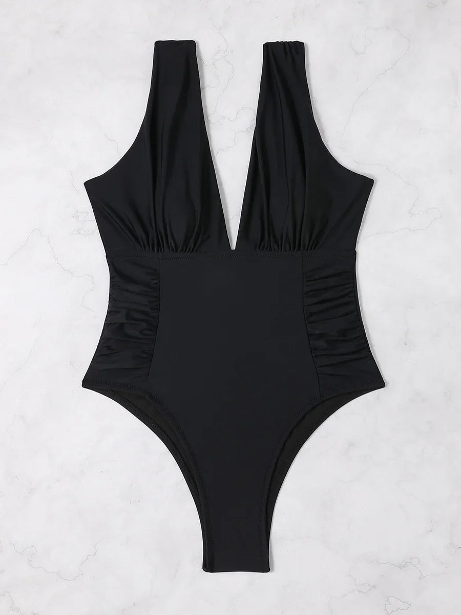 2026 V Neck Solid Bodysuit One Piece Swimsuit Sexy Swimwear Women Bathing Suit Female Swimming Summer Beachwear Bodysuit