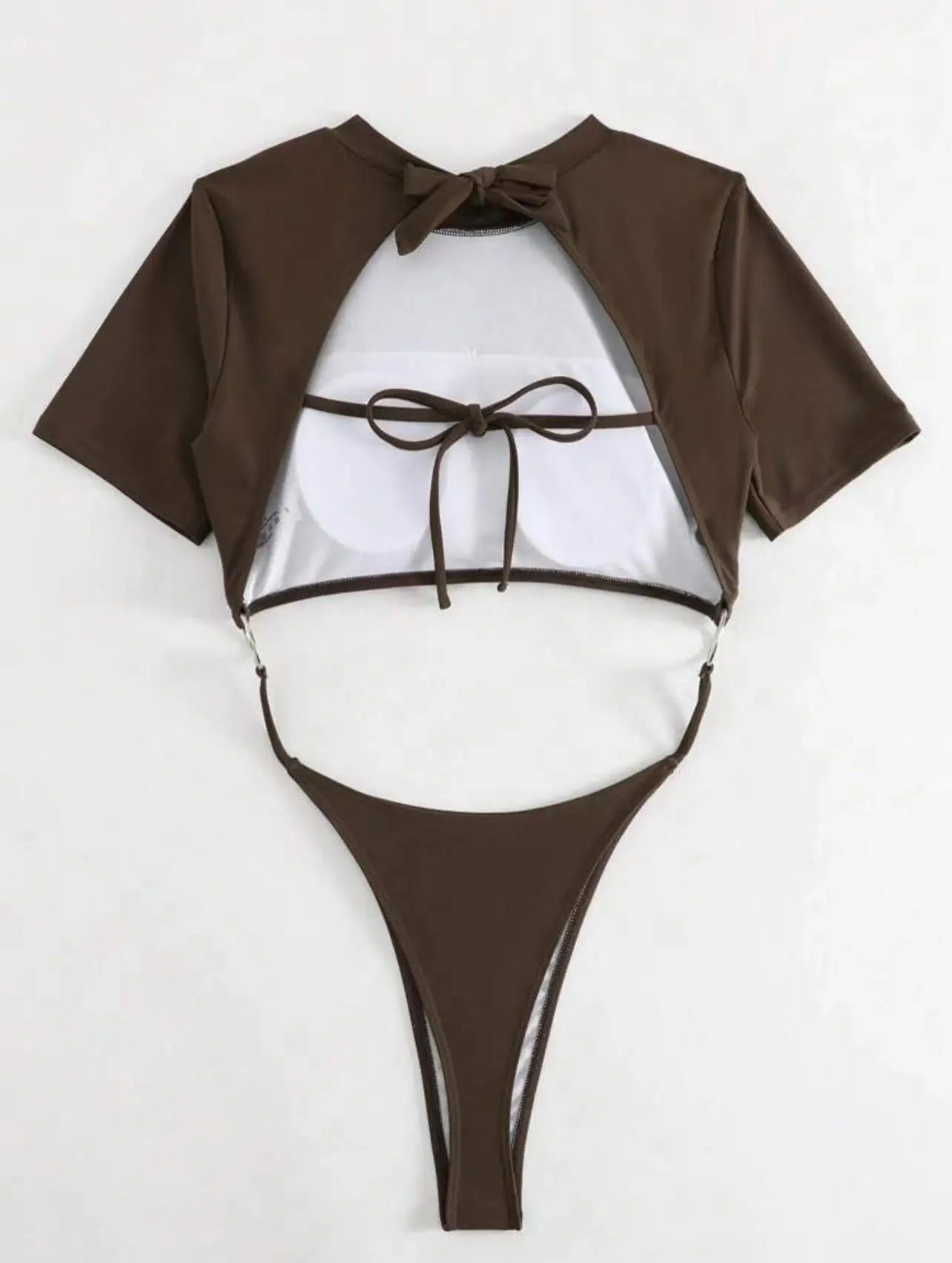 XS - L Mini Micro Thong Short Sleeve One Piece Swimsuit Women Female Swimwear Cut Cut Monokini High Cut Bathing Suit Swim Lady