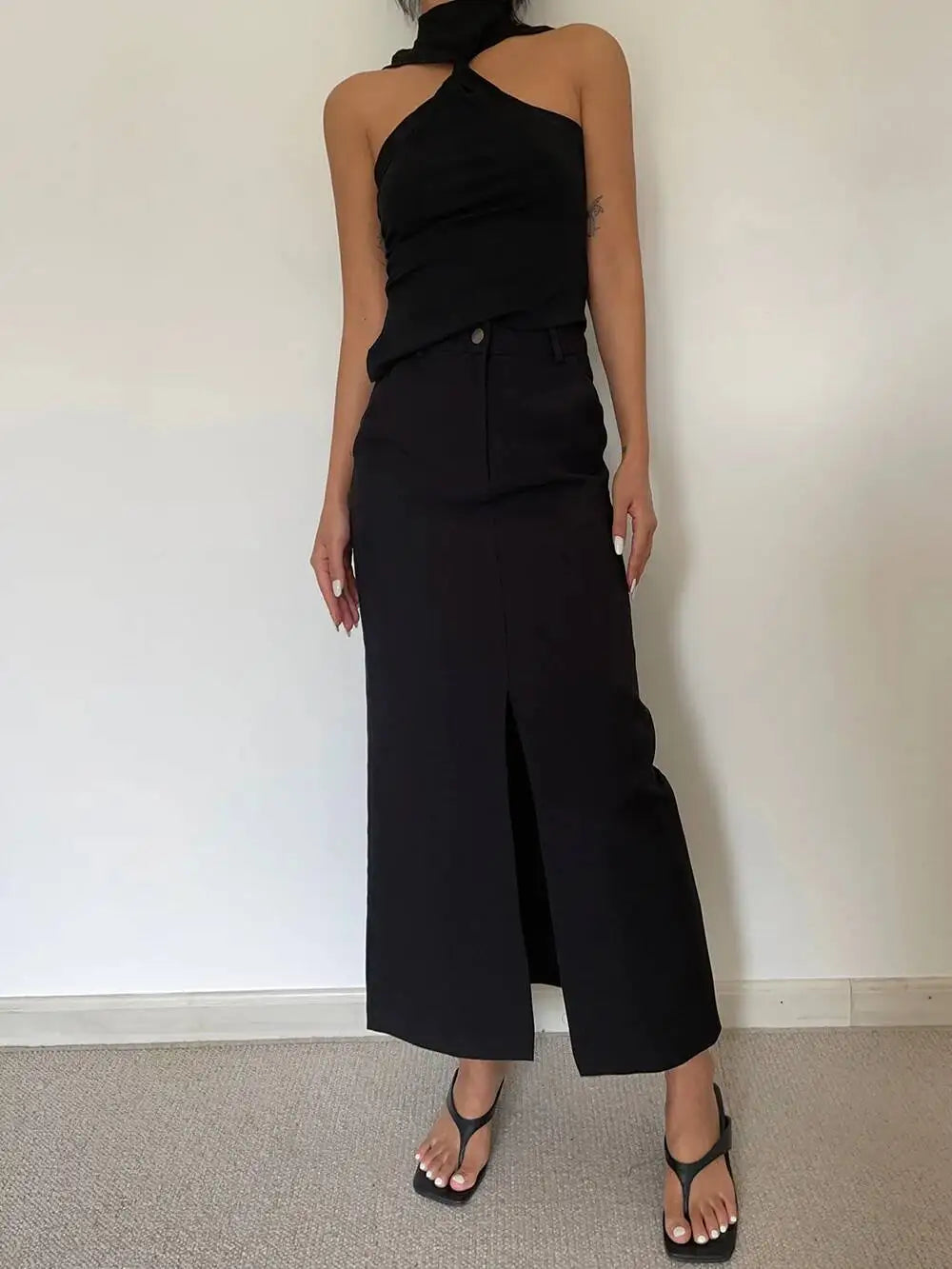 WOMENGAGA Retro High Waist Half Skirt Girl Bifurcate Slim A-LINE Gray Skirts Fashion American Spicy Girls 2023 New 5P2F