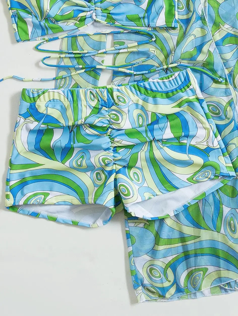 3 Pieces Sexy Print Bikini 2026 Women High Waist Swimsuit & Kimono Swimwear Female Lady Bathing Suit Swimming Summer Beachwear