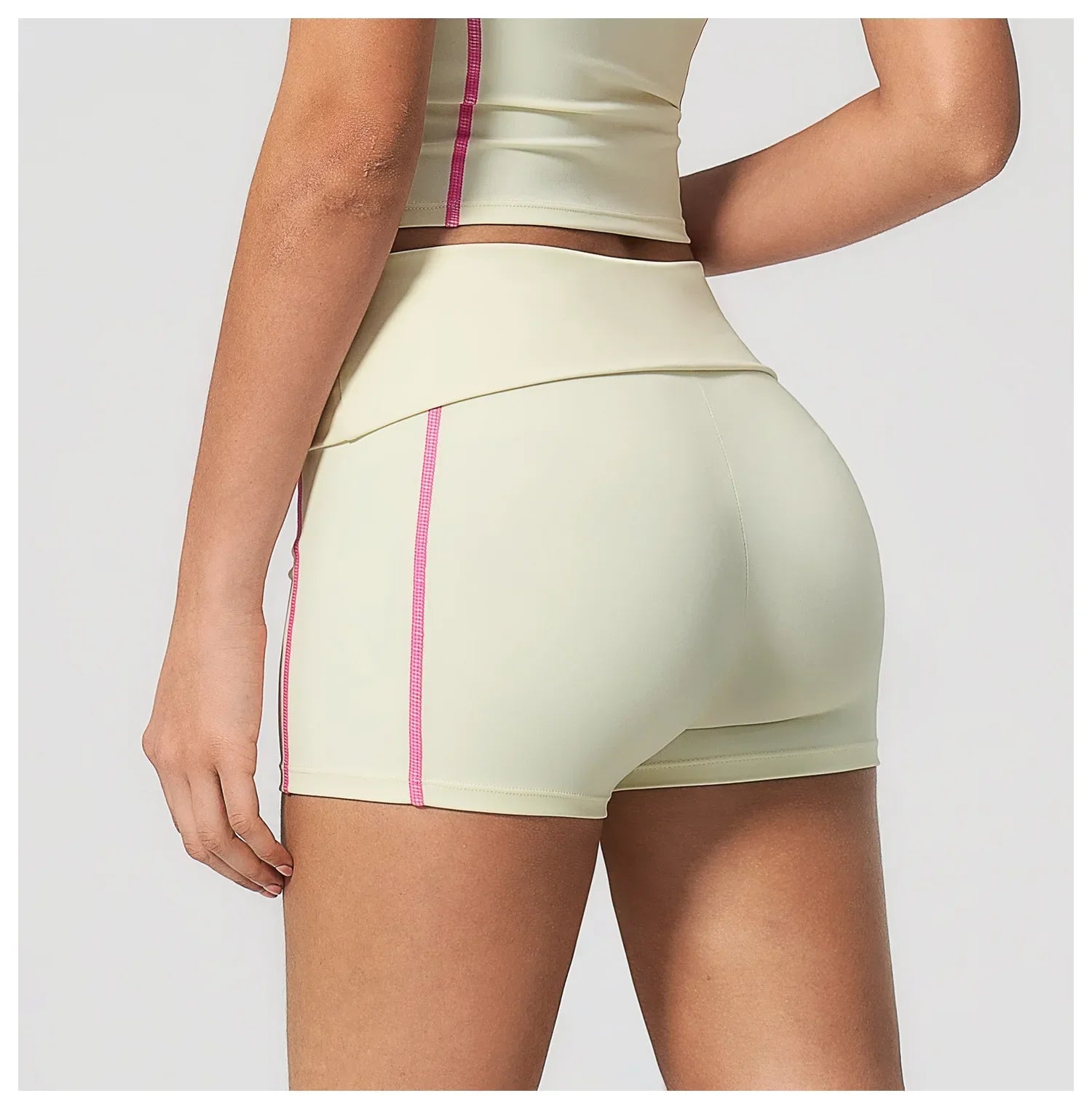 Quick Dry Contrast Color Yoga Shorts 2026 Tights Hip Lifting Workout Fitness Leggings High Waist Folded Running Athletic Shorts