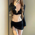Women's Bikini Women's Four Piece Set, Split Fashion Skirt Style, Hollow Out, Conservative, Seaside Hot Spring Soaking