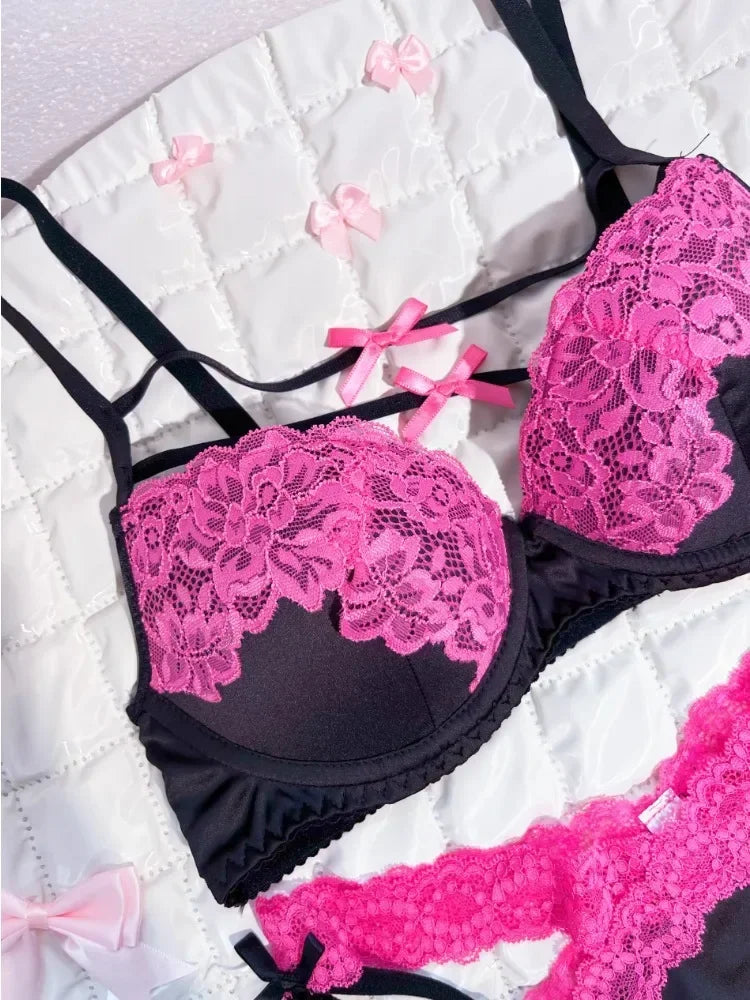 MOYISU New Release Contrast Bra Set | Demure & Sexy French Lace Bralette | Accentuates Small Chest Curves | Breathable Lingerie
