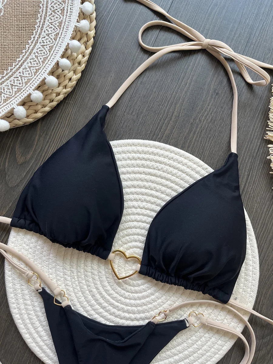 Heart-shaped Halter Micro Thong Bikini Female Swimsuit Women Swimwear Two-pieces Bikini Set Brazilian Bather Bathing Suit Swim