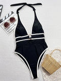 Tiger Printed Halter Deep V Neck One Piece Swimsuit Women Swimwear Female Backless Monokini High Cut Bathing Suit Swim Bodysuit