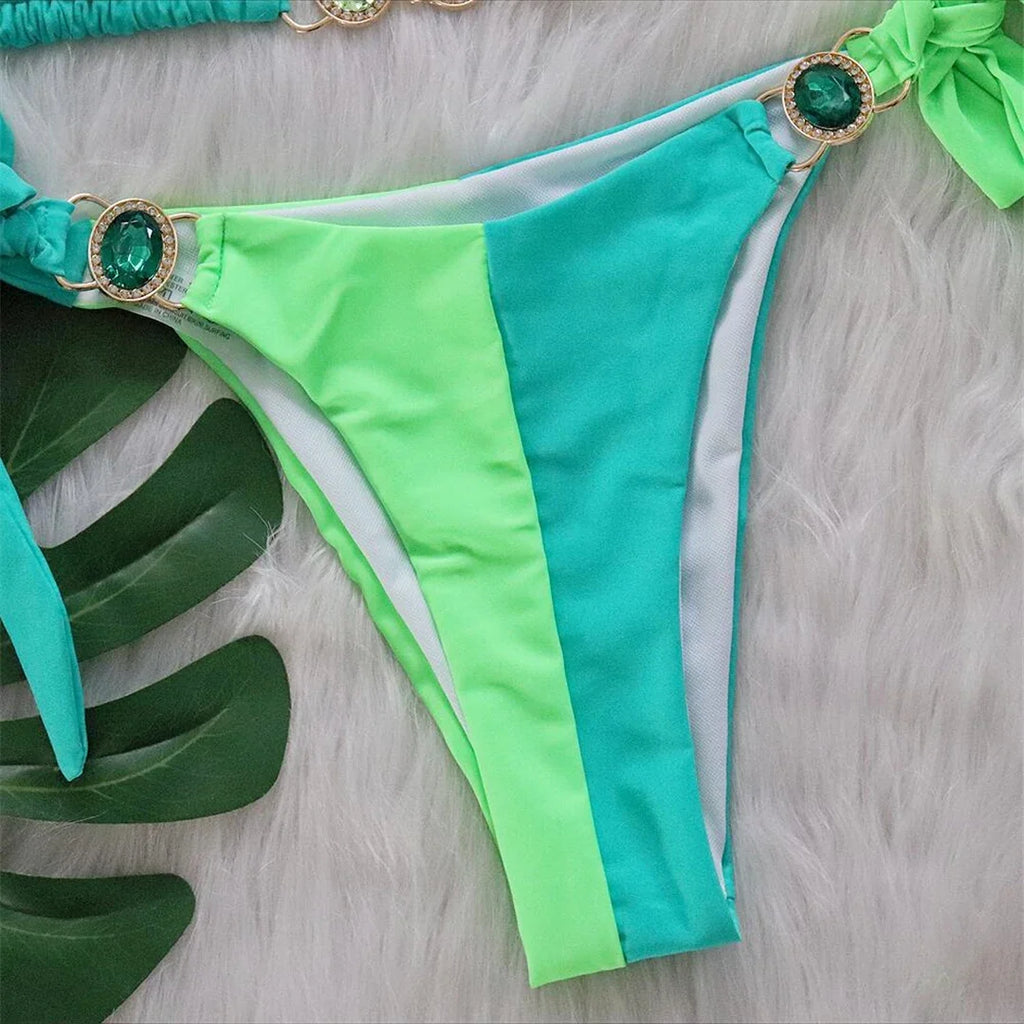 8 Colors Diamond Rhinestones Splicing Bikini Women Swimwear Female Swimsuit Two-Pieces Bikini Set Bather Bathing Suit Swim V5132