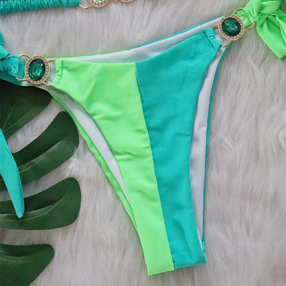 8 Colors Diamond Rhinestones Splicing Bikini Women Swimwear Female Swimsuit Two-Pieces Bikini Set Bather Bathing Suit Swim V5132
