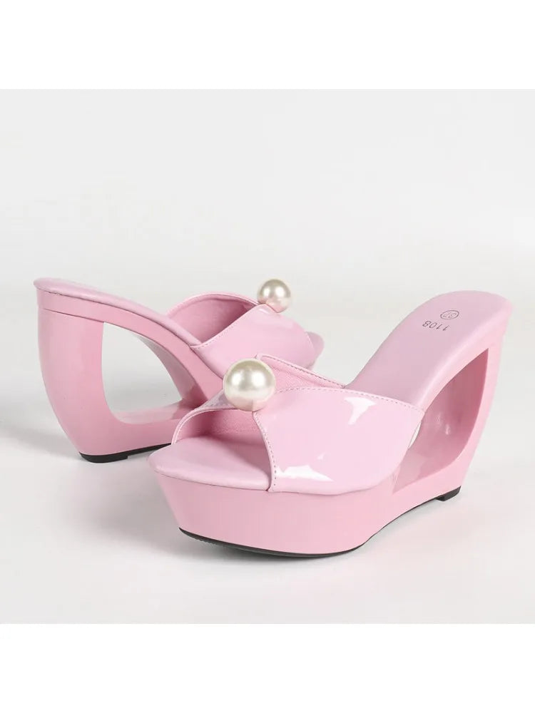 New Summer Fashion Design Peep Toe Beaded Slippers Platform Sandals Women Hollow Heels Female Shoes Zapatos Mujer