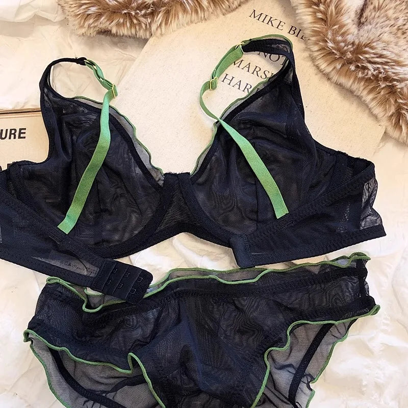 Elegant French Design Minimizer Bra Fashion Triangle Cups Structural Support Ultra Thin Soft Mesh Lingerie Set MOYISU Sexy Tushy