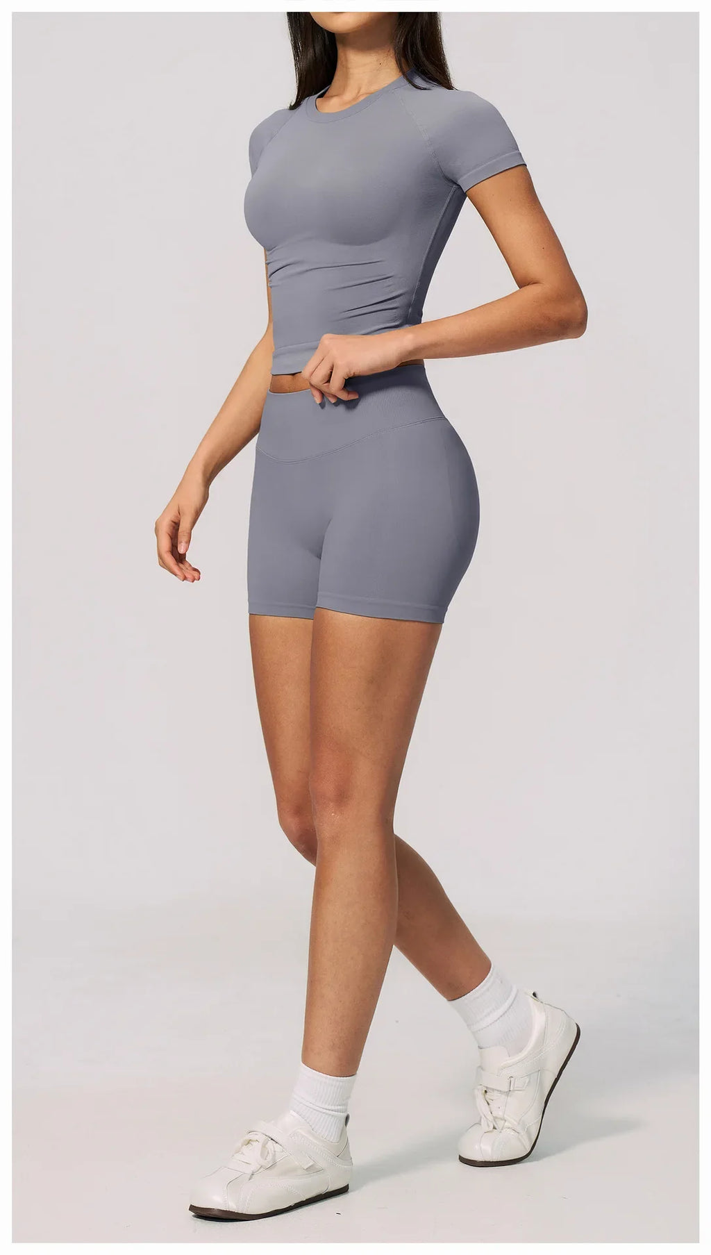 Seamless Yoga Sets Women Short Sleeve O Neck Slim Sports T Shirts Gym Outfits Abdominal Compression Shorts Running Fitness Suit