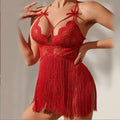 Sexy Deep V Neck Tassel Mini Dress Women Spaghetti Strap Stitching Dresses Female Evening Party Club Dress Clubwear