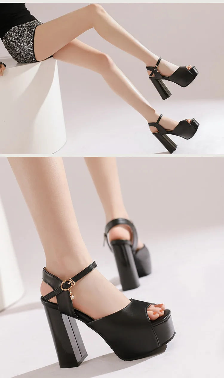 New Women Sandals Summer Shoes Sexy Peep Toe Thick High Heels Platform Black Dress Party Wedding Shoes Woman Pumps