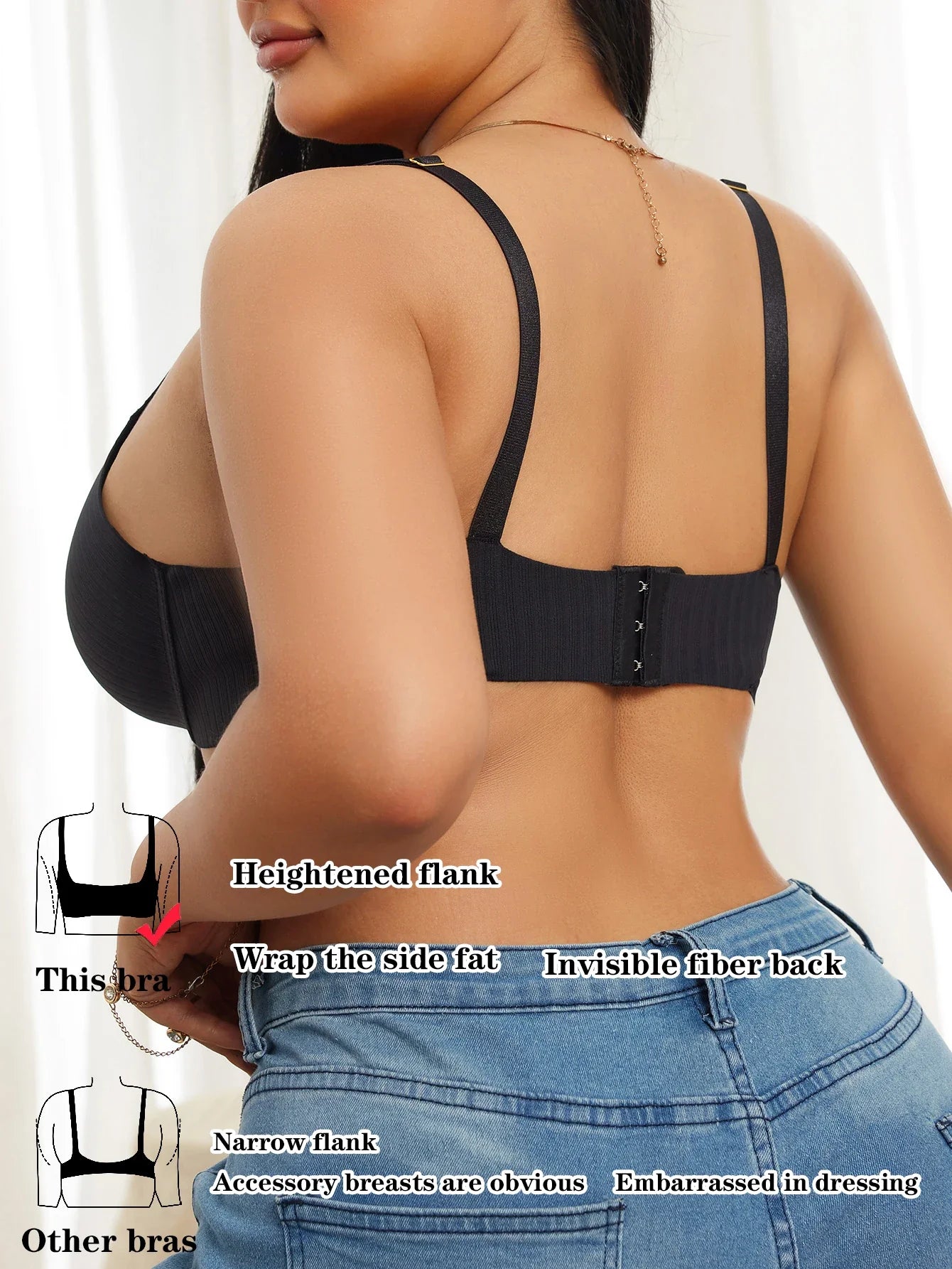 Wide Straps Women's B C D Bra Large Gather Push Up Bra Comfort Thin Cup Underwire Support Lingerie Bra