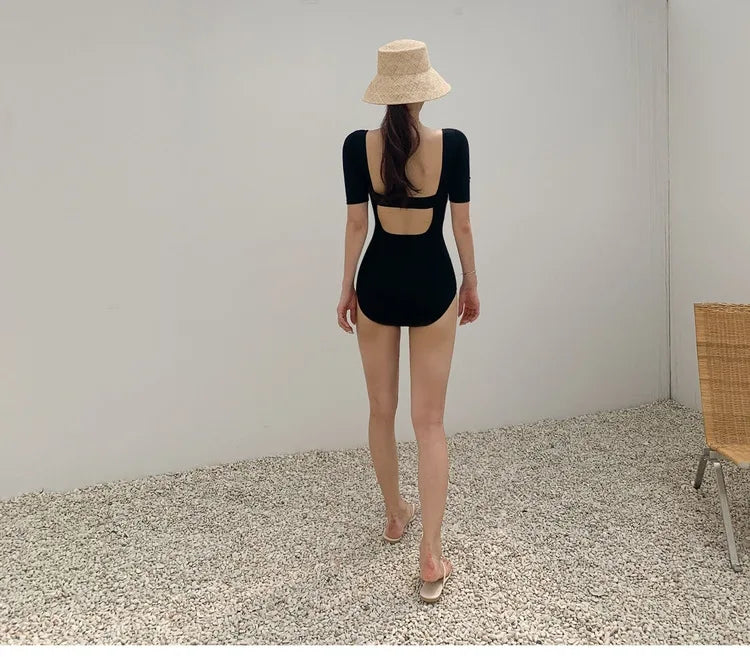 New Korea Sexy Mesh Cut Hollow Out High Waist Swimsuit Lady Monokini One Piece Swimwear Women Swim Bath Suit
